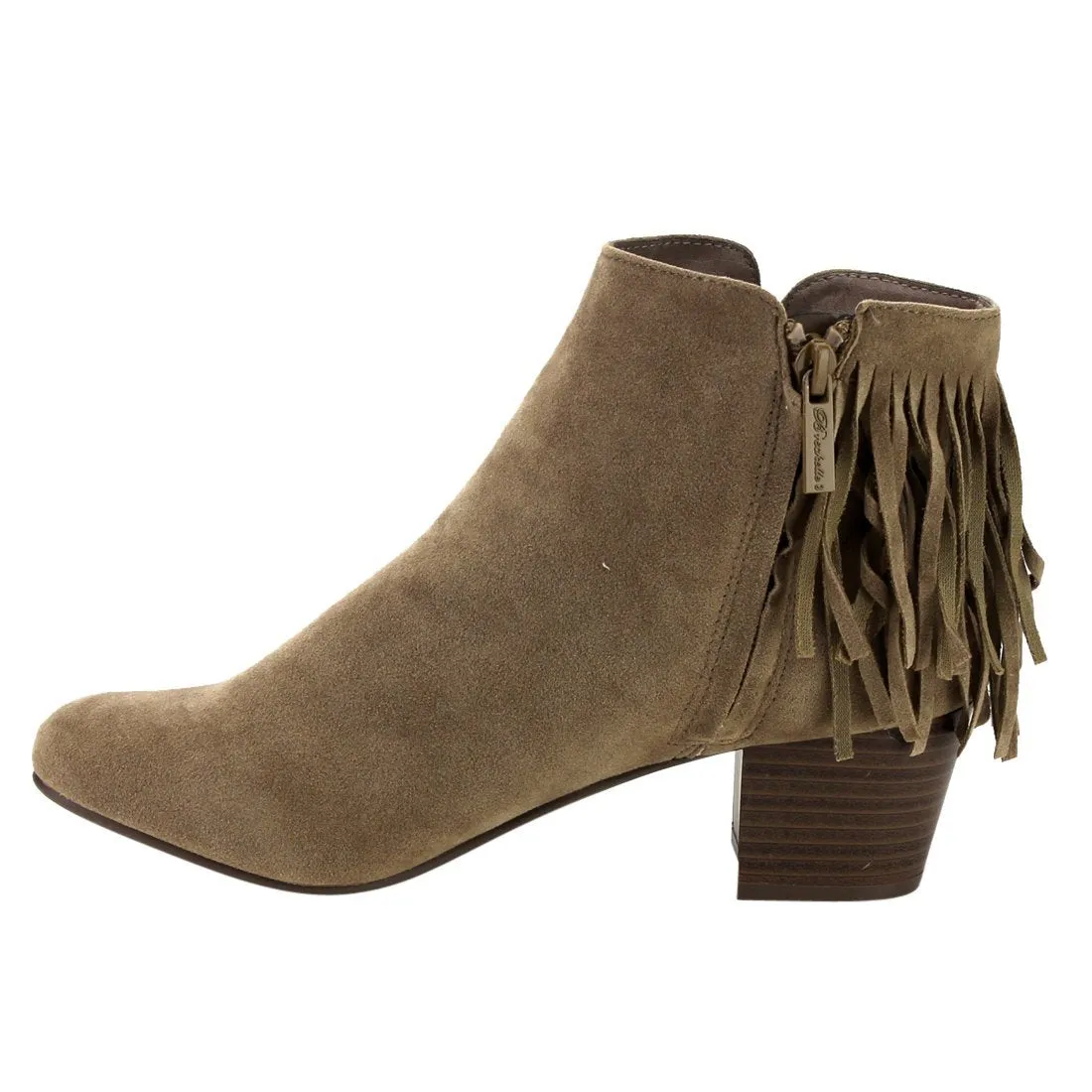 Breckelles GK88 Women Faux Suede Fringe Chunky Heel Ankle Boot