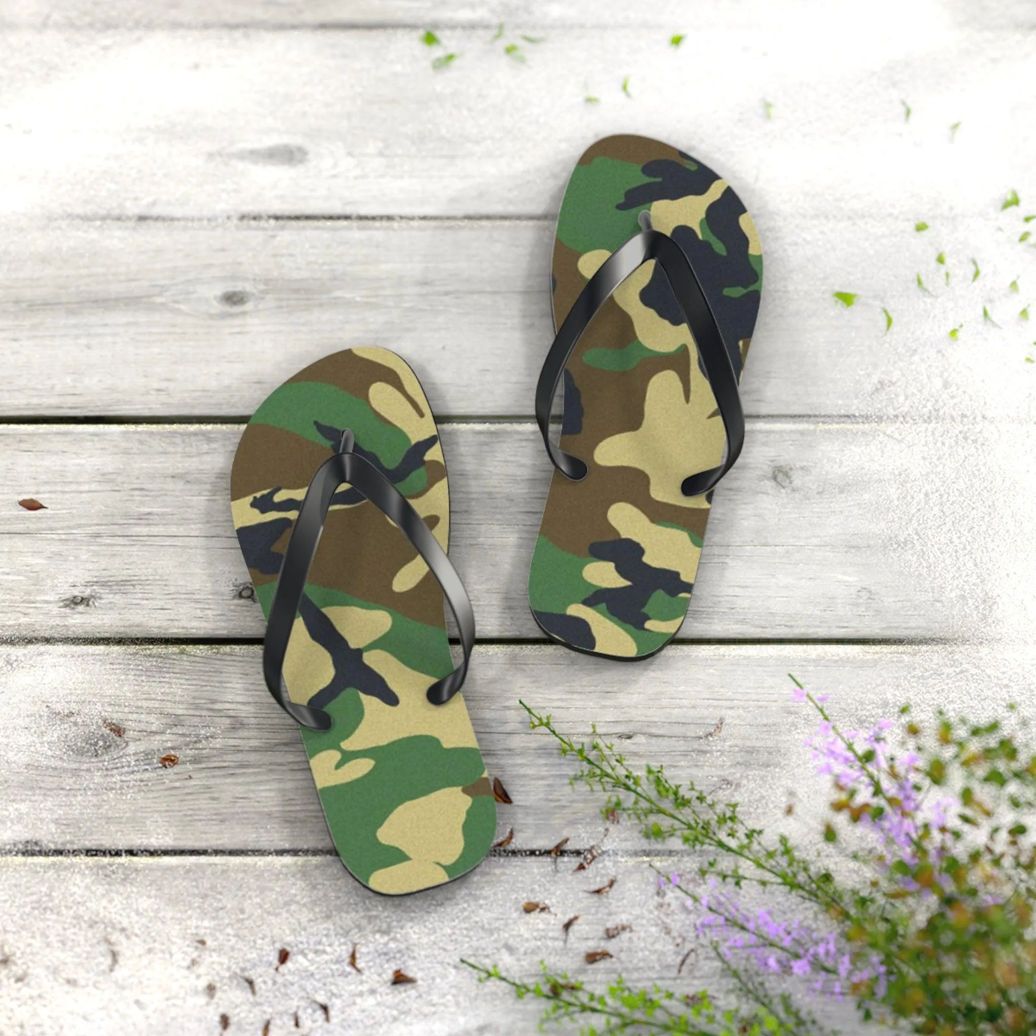 Ladies Green Camouflage Flip Flops